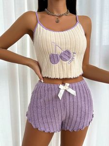 Conjunto de Pijama de Verano Estilo Europeo Americano para Mujer, Camisola y Pantalones Cortos de Nylon Elástico con Cintura Elástica, Disponible en Stock - Product Image 6