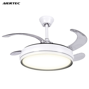 42 Inch Modern Whtle Black Modern Retractable Invisible <b>Ceiling</b> Fan With Led <b>Light</b> and <b>Remote</b> <b>Control</b> for Living Room - Product Image 1