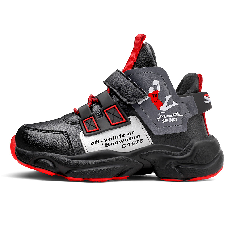 New Children's High-top Sneakers Microfiber Leather Boys Sports Shoes Waterproof Basketball Style Shoes