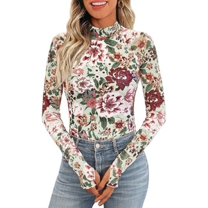 New Pullover High Neck Long Sleeve <b>Tops</b> Women's Casual Slim Printed Bottom Shirt T-Shirt Fashion - Product Image 4