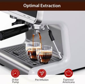 Cafetera Eléctrica Semiautomática de Espresso y Americano con Bomba de Presión de 20 Bares y Carcasa Completamente Metálica para Uso en Oficina y Hogar - Product Image 3