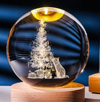 Boule en Cristal K9 3D Lumineuse Veilleuse avec Base en Bois LED pour Cadeaux de Noël et Décoration