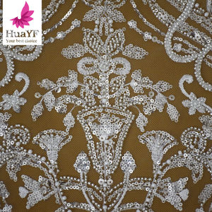 新しい到着フランスの女性のウェディングドレススパンコール付きビーズブライダルレース生地卸売価格HY2009-1 - Product Image 4