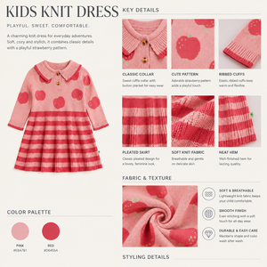 Robe en tricot pour fillette, personnalisée, à manches longues, motif pomme, col Peter Pan, ourlet rayé, robe pull pour enfant - Product Image 4