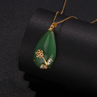 Collier Pendentif Éléphant en Acier Inoxydable avec Chaîne, Sac Porte-Bonheur, Bouton de Sécurité, Feuille et Jade Vert CZ pour Femme - Vente Chaude