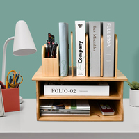 Organisateur de rangement d'angle de bureau en bambou robuste Gestion des câbles avec porte-fichiers réglable Tenue de stylo pour bureau à domicile