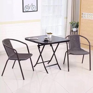 Modern Minimalist <b>Plastic</b> Folding <b>Table</b> And Chair Set 3 Pieces For Balcony <b>Outdoor</b> Patio Furniture - Product Image 1