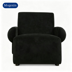 Fauteuil d'appoint en tissu noir doux, fauteuil lounge moderne individuel avec accoudoirs rembourrés pour salon, bureau et hôtel - Product Image 6