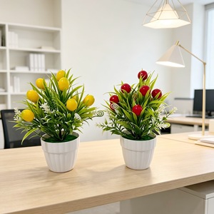 Bonsái artificial de frutas en maceta, pequeñas plantas de plástico de cereza, naranja, chile, limón, frutas de la fortuna, decoración para el hogar, la oficina o el escritorio. - Product Image 3