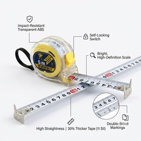 Mètre Ruban Rétractable Robuste Double Face 5m en Acier avec Verrouillage Automatique et Boîtier Transparent en ABS – Outil de Mesure Métrique
