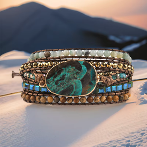 Thời Trang Phụ Nữ Đính Cườm Đồ Trang Sức Handmade Hỗn Hợp Đá Tự Nhiên Tinh Thể Thủy Tinh Màu Xanh Châu Phi Turquoise 5 Sợi Bọc Vòng Đeo Tay - Product Image 1