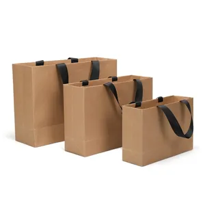 Presente Reciclado Roupas Embalagem Kraft Brown Craft Saco De Papel Cosmético Roupas Saco De Papel De Compras