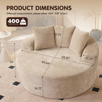 Canapé Modulaire Rond Vert en Velours Côtelé Doux pour Salon et Salle à Manger, Sans Assemblage Requis, Canapé Compressé