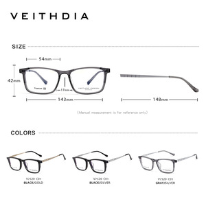 Veithdia Square Full-<b>Frame</b> Titanium Eyeglasses For Men With Anti-Uv PC Lenses Simple Design - Product Image 4
