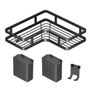 Étagère murale rectangulaire moderne en acier inoxydable sans perçage pour salle de bain, balcon, toilettes, cuisine, double étagère d'angle - Product Image 1