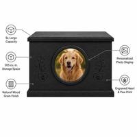 Urne funéraire personnalisée en bois pour animaux de compagnie, 5L, rectangulaire, écologique, avec affichage photo, empreinte de patte en forme de cœur gravée, pour cendres de chat et de chien