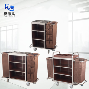 Troli Layanan dari Baja Anti Karat, Troli <span class=keywords><strong>Linen</strong></span> untuk Kebersihan, Troli Layanan Kamar, Perlengkapan Hotel, Peralatan Komersial, Troli Pintu Masuk - Product Image 4