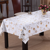 Nappe de table en PVC RNPT avec fleurs bicolores or et argent, bordure à motif grec et support en tissu pour la salle à manger à domicile