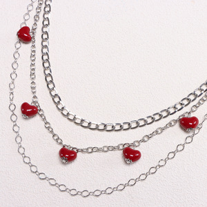 ห่วงโซ่รูปหัวใจทำจากสังกะสีผสมหลายชั้นลูกปัดสีแดงสำหรับทุกเพศห่วงโซ่แฟชั่นฮิปฮอป - Product Image 3