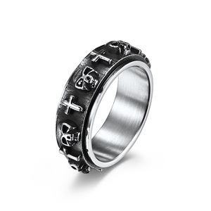 Punk Style Skull Cross <b>Ring</b> Black Men's Fashion Jewelry Rotating Stress Relief Accessory - Product Image 5