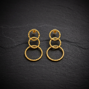 Gold Color Triple <b>Circle</b> Dangle Earrings Textured Hammered <b>Ring</b> Drop Earrings for Fashion Jewelry - Product Image 3