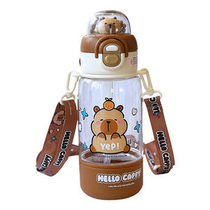 Botella de agua Hello Cappy de 500 ml con pajita y correa, diseño de oso de dibujos animados para niños, para uso escolar. - Product Image 5