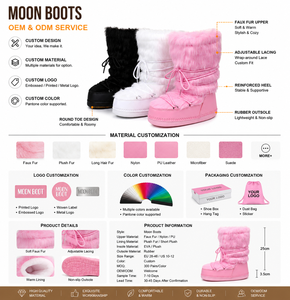 Bottes de ski d'hiver en fausse <span class=keywords><strong>fourrure</strong></span> moelleuse, style <span class=keywords><strong>Moon</strong></span> <span class=keywords><strong>Boots</strong></span>, à lacets croisés, mi-mollet, doublées chaudes, semelle en caoutchouc antidérapante, pour activités extérieures - Product Image 6