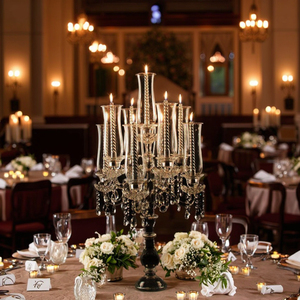 Commercio all'ingrosso Alto candelabri di cristallo oro 9 braccio centrotavola di nozze con vetro lungo <span class=keywords><strong>hurricanes</strong></span> - Product Image 4