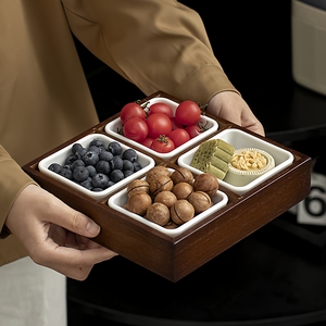 Boîte à collation en bois élégante <span class=keywords><strong>de</strong></span> style vintage à 9 compartiments, couleur noyer, plateau <span class=keywords><strong>de</strong></span> service décoratif divisé pour noix, bonbons et fruits - Product Image 3