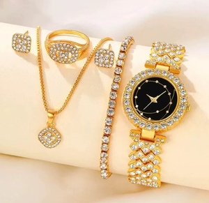 Fashion Gold Women <strong>Watch</strong> Diamond Bracelet+<strong>ring</strong>+necklace+earrings Full Crystal <strong>Watches</strong> Bracelet Gold Chain Clock for Female - Product Image 2
