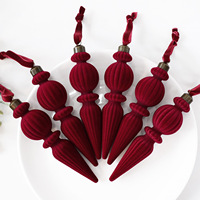 Hiasan Gantung Pohon Natal Mewah Grosir, Set Icicle Berlapis Burgundy, Bola Natal Bentuk Khusus, Ornamen Liburan