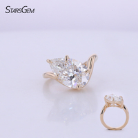 Bague de fiançailles Starsgem pour femme, en or jaune 14 carats, avec diamant poire de laboratoire 1 carat couleur DE, certifié IGI, style incurvé, divers modèles