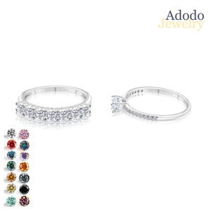 Bijoux de mode directement de l'usine, Ensemble de bagues en argent S925 avec 7 pierres multicolores de <span class=keywords><strong>petite</strong></span> taille, Moissanite VVS1 couleur D, taille ajustée - Product Image 1