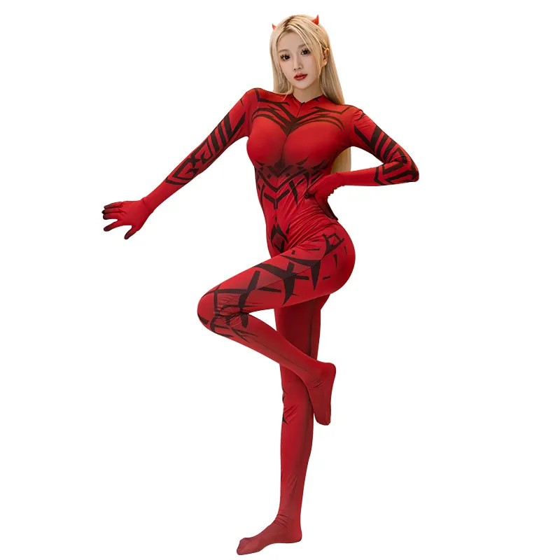 Cosplay Anime Kostum Halloween Dewasa Wanita Allover Cetak Digital Zentai Jumpsuit Ritsleting Catsuit 7394