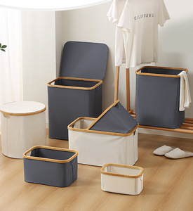 Durable Portable Household Handheld Dirty Clothes Storage <strong>Baskets</strong> With Bamboo <strong>Wood</strong> Handles <strong>Laundry</strong> Hampers for Home - Product Image 2