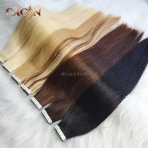 Tape in hair extensions 100human hair Cacin Wholesale Double Drawn European Russian human Tape Ins extensions raw hair