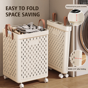 Multifunctional Household Plastic Laundry Basket PP Material Wheels for Bathroom Dirty Clothes Storage Classification BT-398 - Product Image 2