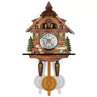 Horloge murale à pendule en bois artisanale vintage à mouvement à quartz avec son d'oiseau