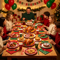 Lot de vaisselle jetable de Noël Lanweier en gros – Assiettes, gobelets, serviettes et couverts en papier flocon de neige rouge et vert pour fête