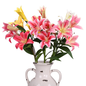 Fleurs de lys artificielles en soie, haute simulation, décoration intérieure, accessoires de mariage, couleurs bonbon jaune rose violet blanc - Product Image 3