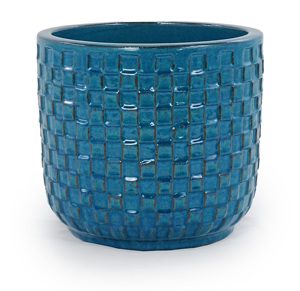 Pot de fleurs en céramique de style américain, bleu turquoise, à motif elliptique - Écologique, durable, décoratif pour le jardin, avec trou de drainage - Product Image 4