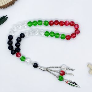 Tasbih con Bandiera Palestinese da 10mm, Bracciale Islamico con 33 Perle, Gioiello Trendy, Regalo di Preghiera Musulmana, Perle Acriliche da 10mm Palestina - Product Image 6