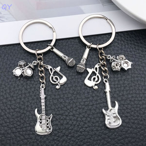 QY Musical Instrument Metal Key Chain Alloy <b>Keyring</b> Guitar Microphone Drum Note Pendant Gift Accessory - Product Image 2