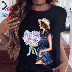 T-shirt pour femmes à manches courtes et col rond, imprimé numérique 3D, pour l'été, pour les activités de plein air - Product Image 5