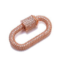 Fermoir à vis en cuivre de forme ovale micro-pavé en zircone cubique, type Marla Aaron Lock, pour bracelets en cuir