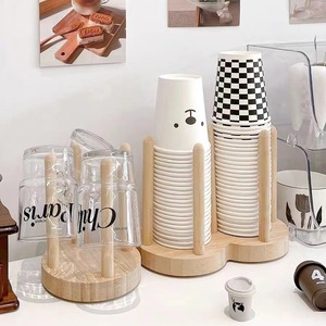 Portavasos de bambú triple apilable para el hogar, cafetería, estante de almacenamiento de escritorio - Product Image 1