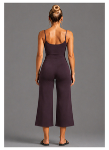 ชุ<span class=keywords><strong>ด</strong></span>เซ็ต 2 ชิ้น เสื้อครอปสายเดี่ยว<span class=keywords><strong>คอ</strong></span>เหลี่ยม YianWomen กางเกงขายาวเอวสูงทรงแคปรีส์ สำหรับโยคะและพักผ่อน - Product Image 4