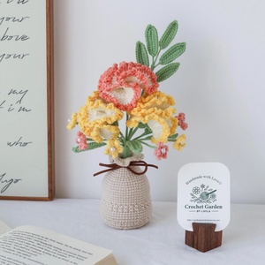 Arreglo Floral Creativo de Claveles en Jarrón, Flores Tejidas a Mano con Hilo, Decoración de Escritorio <span class=keywords><strong>para</strong></span> Regalo de Inauguración de Casa, <span class=keywords><strong>Flor</strong></span> de Ganchillo - Product Image 5