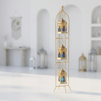Décoration de maison pour le Ramadan et les mariages 2027, support en fer doré fait main avec 3 mini lanternes marocaines suspendues
