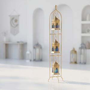 2027 Ramadan Decorations Handmade Gold Metal Stand with 3 <b>Mini</b> Hanging Moroccan <b>Lanterns</b> - Product Image 3